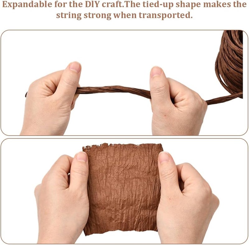 SOFPLATE 13.12 Yards Raffia Wrapping Ribbon Raffia Paper Craft Rope Coconut Brown 4mm Rustic Twist Twine Stripes Paper Cord String Accessories for Flower Bouquet Gift Wrapping DIY Making Craft Decor - Image 3